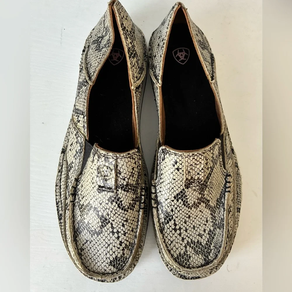 NWOT Ariat Men's Snakeskin Loafers - Black and Cream Size 11B - Picture 3 of 11